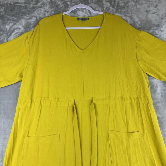 Good Luck Gem Oversized Dress Women's XL Mustard Yellow Tie Front Pockets (0726) - Picture 2 of 12